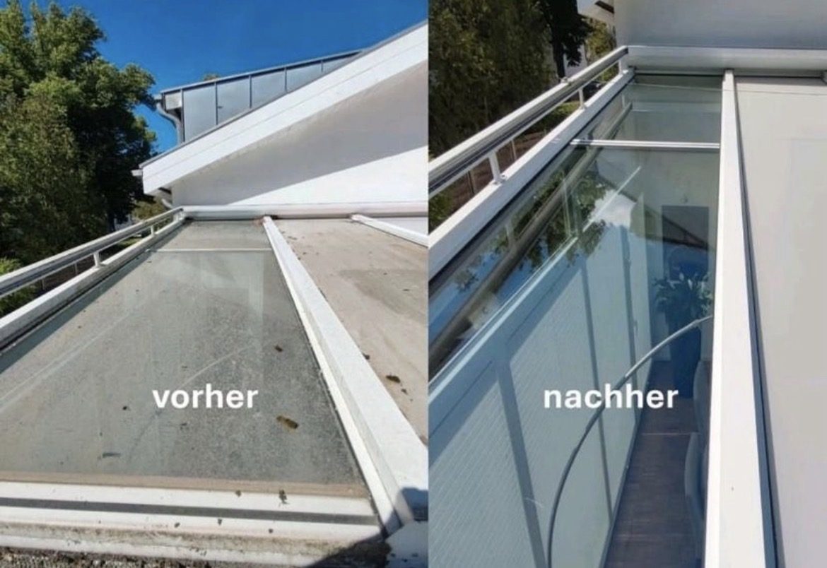 Glasüberdachung vor und nach der Fensterreinigung durch H.A.S Reinigung